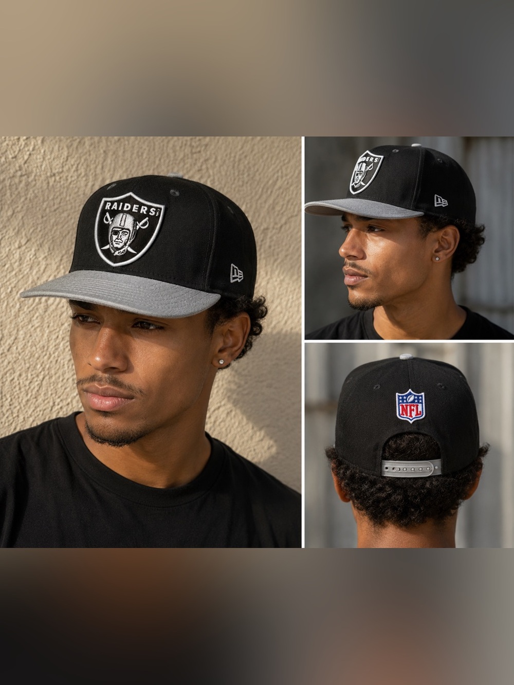 New Era Raiders Black and Gray Snapback Hat 9FIFTY Original Fit Fair Condition